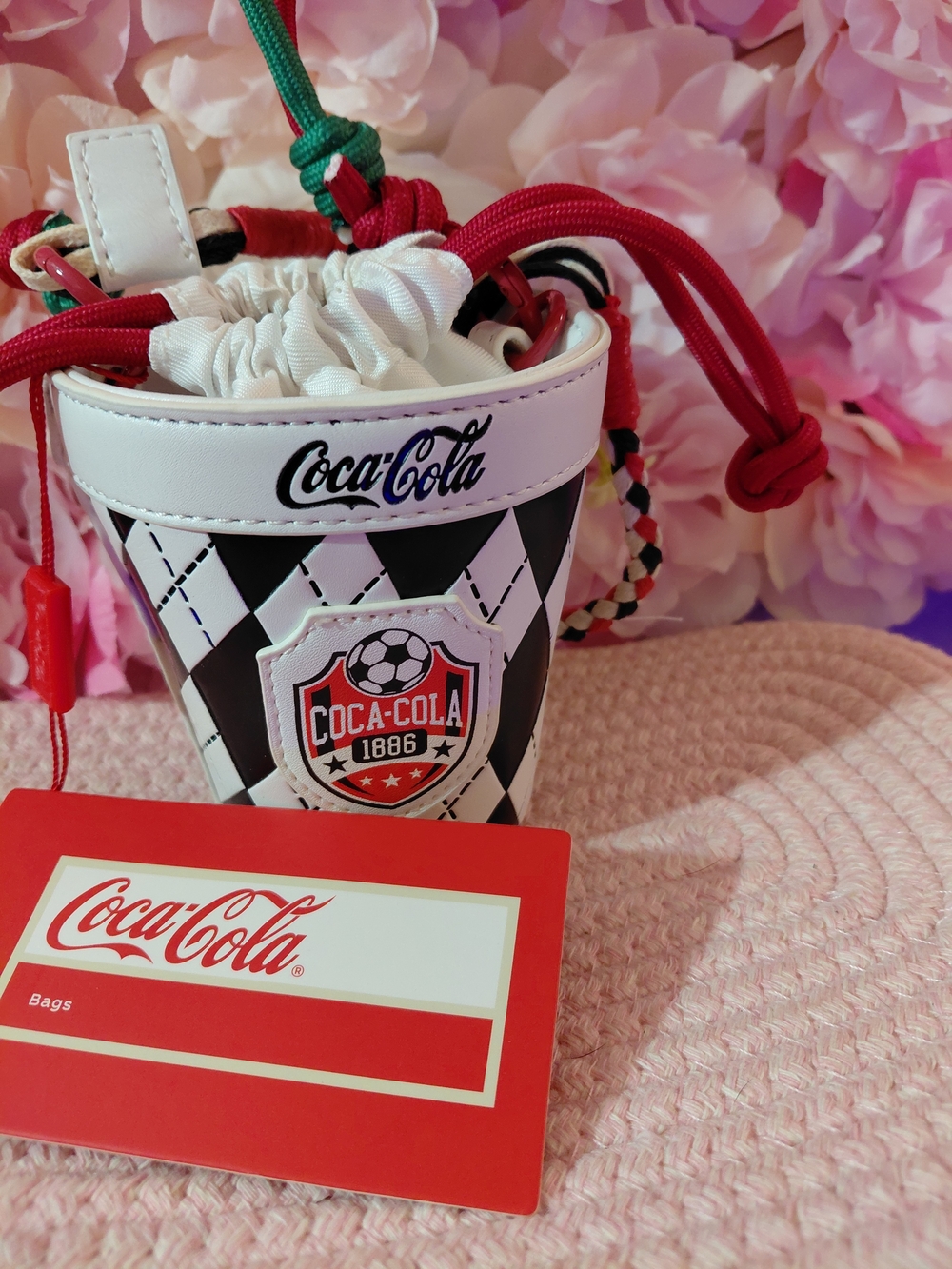 Coca-Cola Mini Drawstring Bucket Crossbody Bag, Diamond Argyle Shoulder Purse